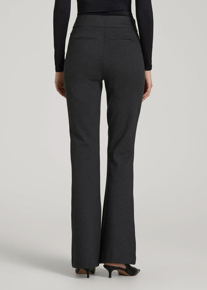 American Tall Women Soft Flex Ponte Pull On Flare Pants for Tall Women in Dark Charcoal Heather