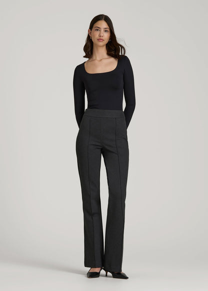 American Tall Women Soft Flex Ponte Pull On Flare Pants for Tall Women in Dark Charcoal Heather