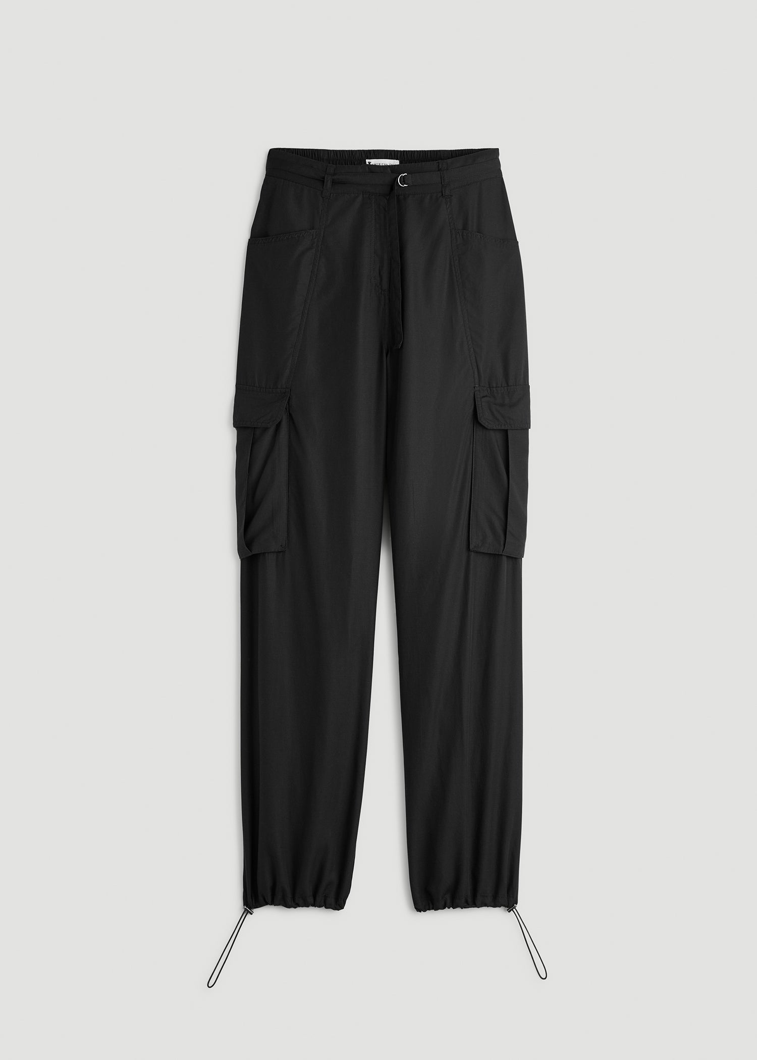 American Tall Women High Rise Cargo Parachute Pants for Tall Women in Black