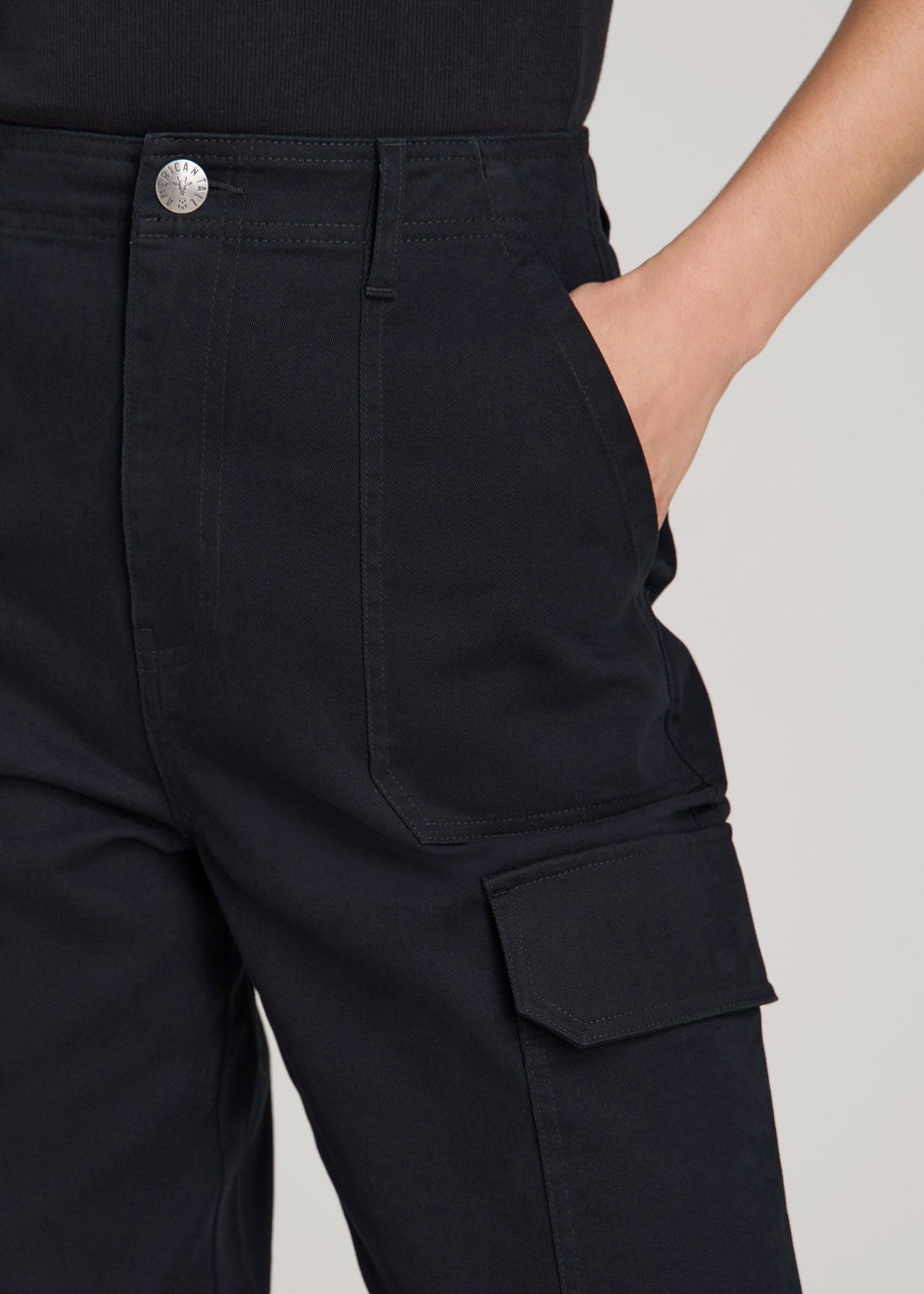 American Tall Women Straight Leg Cargo Chino Pants for Tall Women in Black