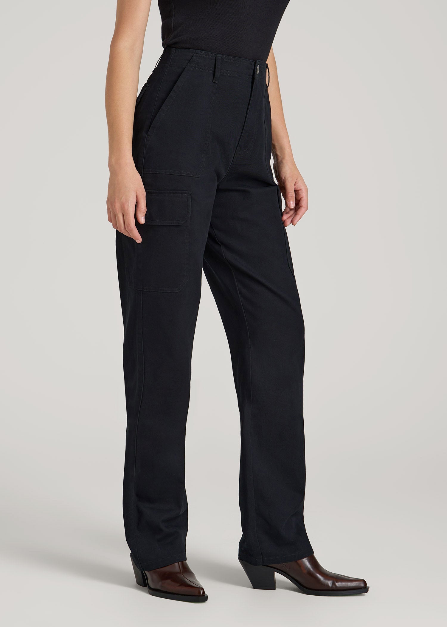 American Tall Women Straight Leg Cargo Chino Pants for Tall Women in Black