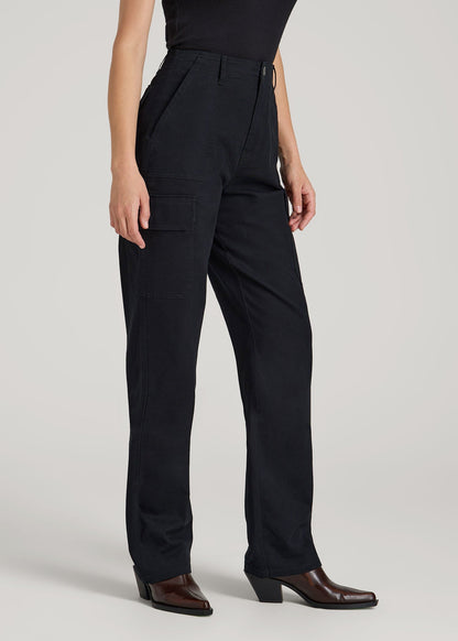 American Tall Women Straight Leg Cargo Chino Pants for Tall Women in Black