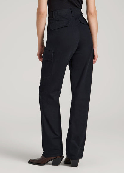 American Tall Women Straight Leg Cargo Chino Pants for Tall Women in Black