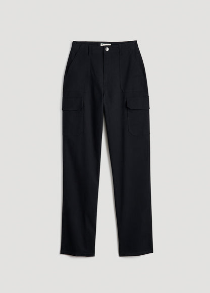 American Tall Women Straight Leg Cargo Chino Pants for Tall Women in Black