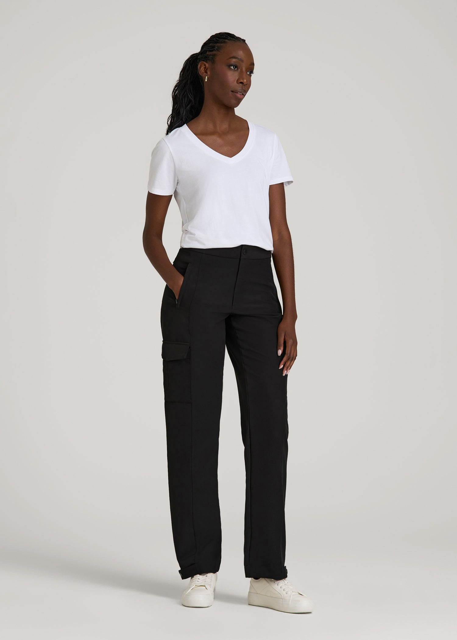 American Tall Women Traveler Cargo Pants for Tall Women in Black
