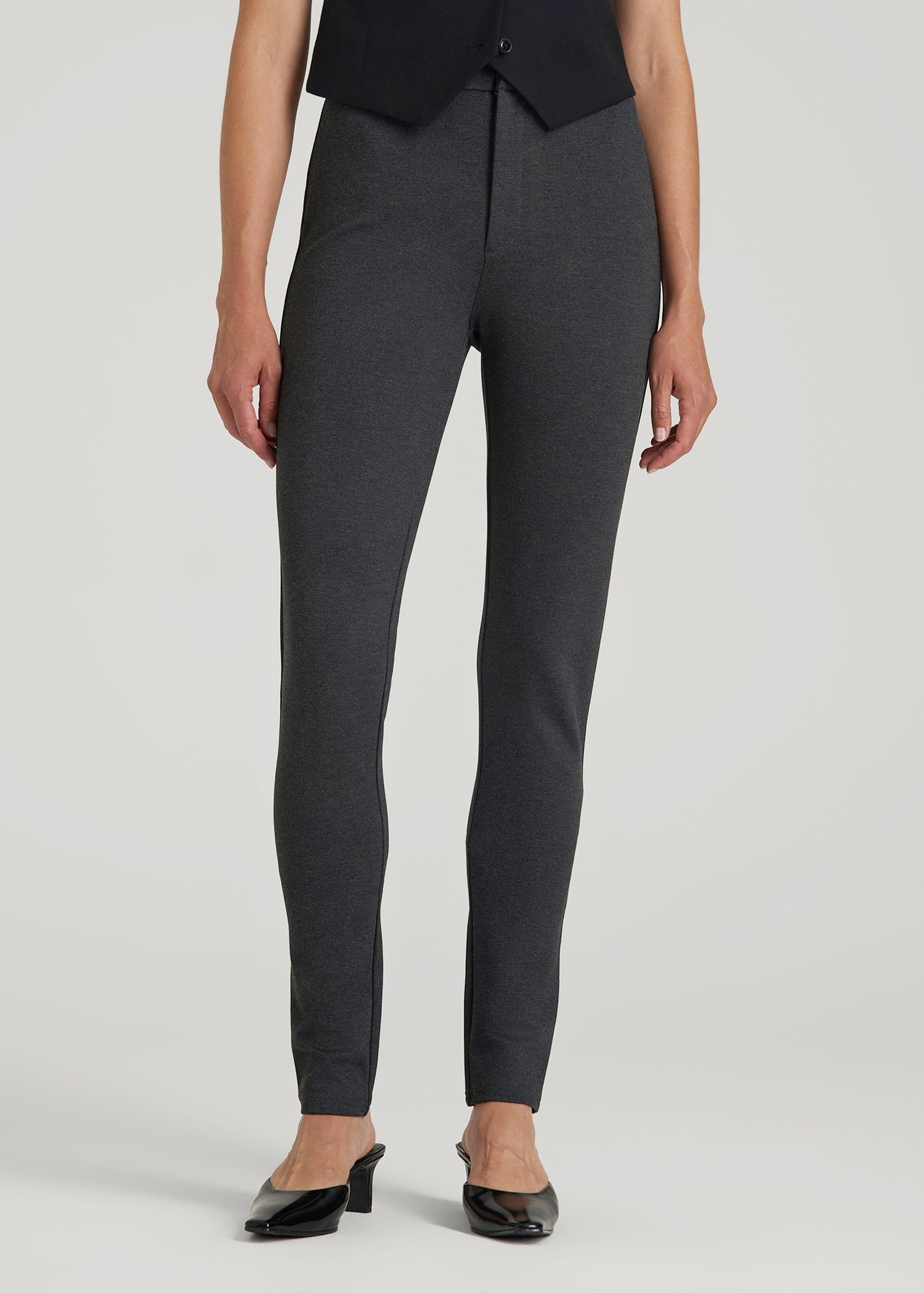 American Tall Women Soft Flex Ponte Skinny High Rise Pant for Tall Women in Dark Charcoal Heather