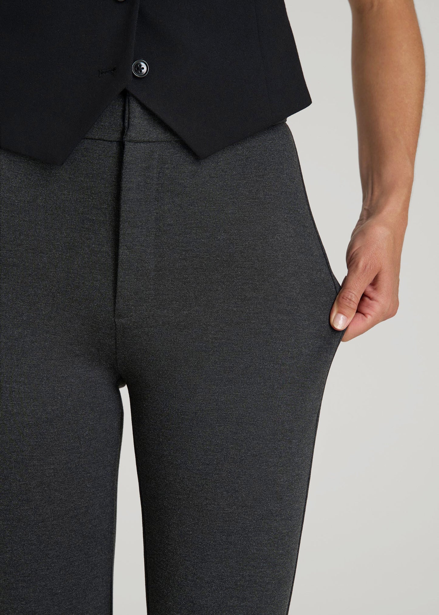 American Tall Women Soft Flex Ponte Skinny High Rise Pant for Tall Women in Dark Charcoal Heather