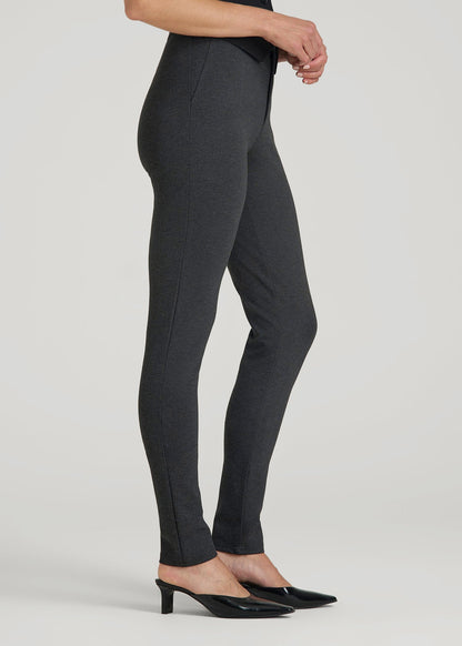 American Tall Women Soft Flex Ponte Skinny High Rise Pant for Tall Women in Dark Charcoal Heather