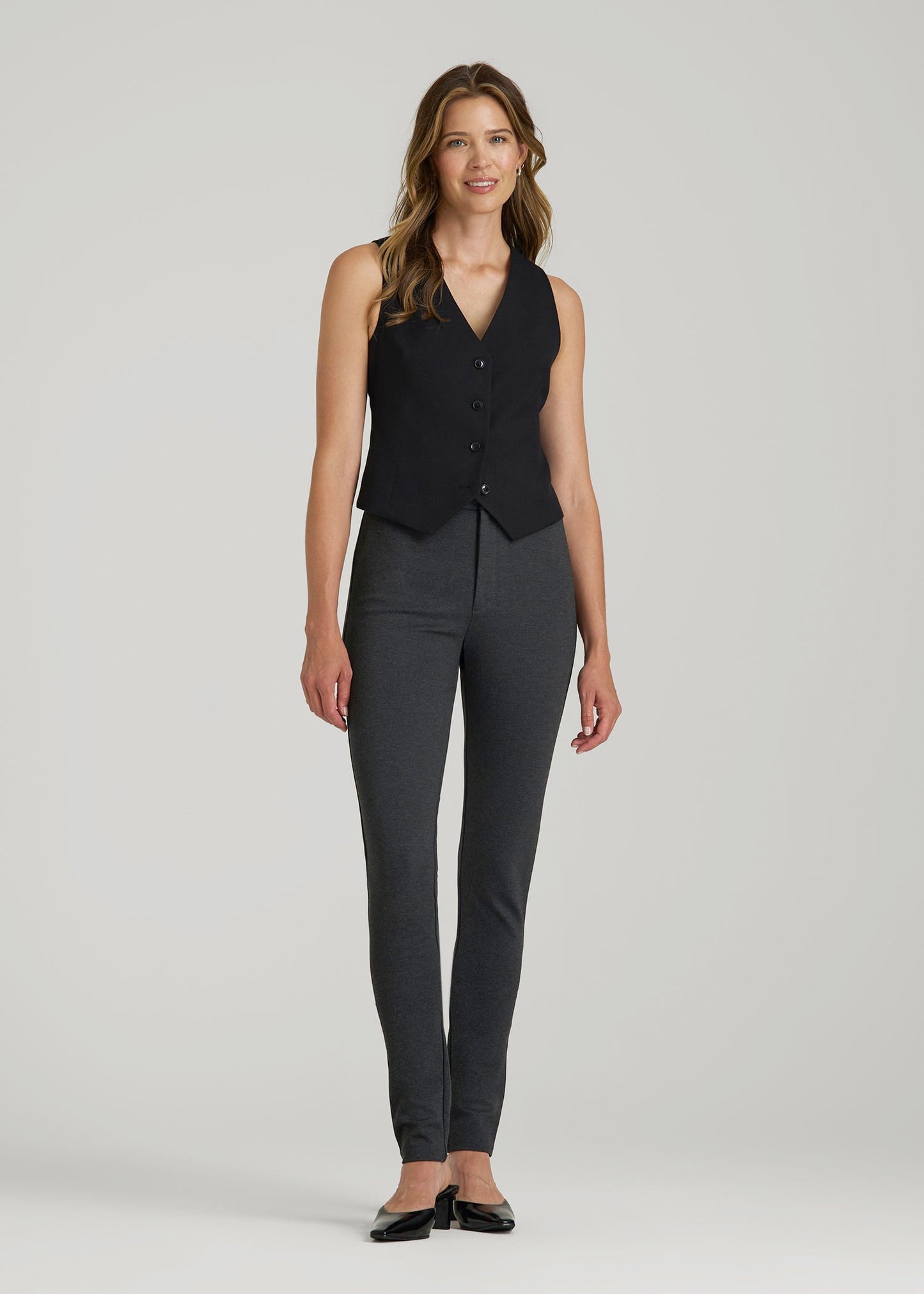 American Tall Women Soft Flex Ponte Skinny High Rise Pant for Tall Women in Dark Charcoal Heather