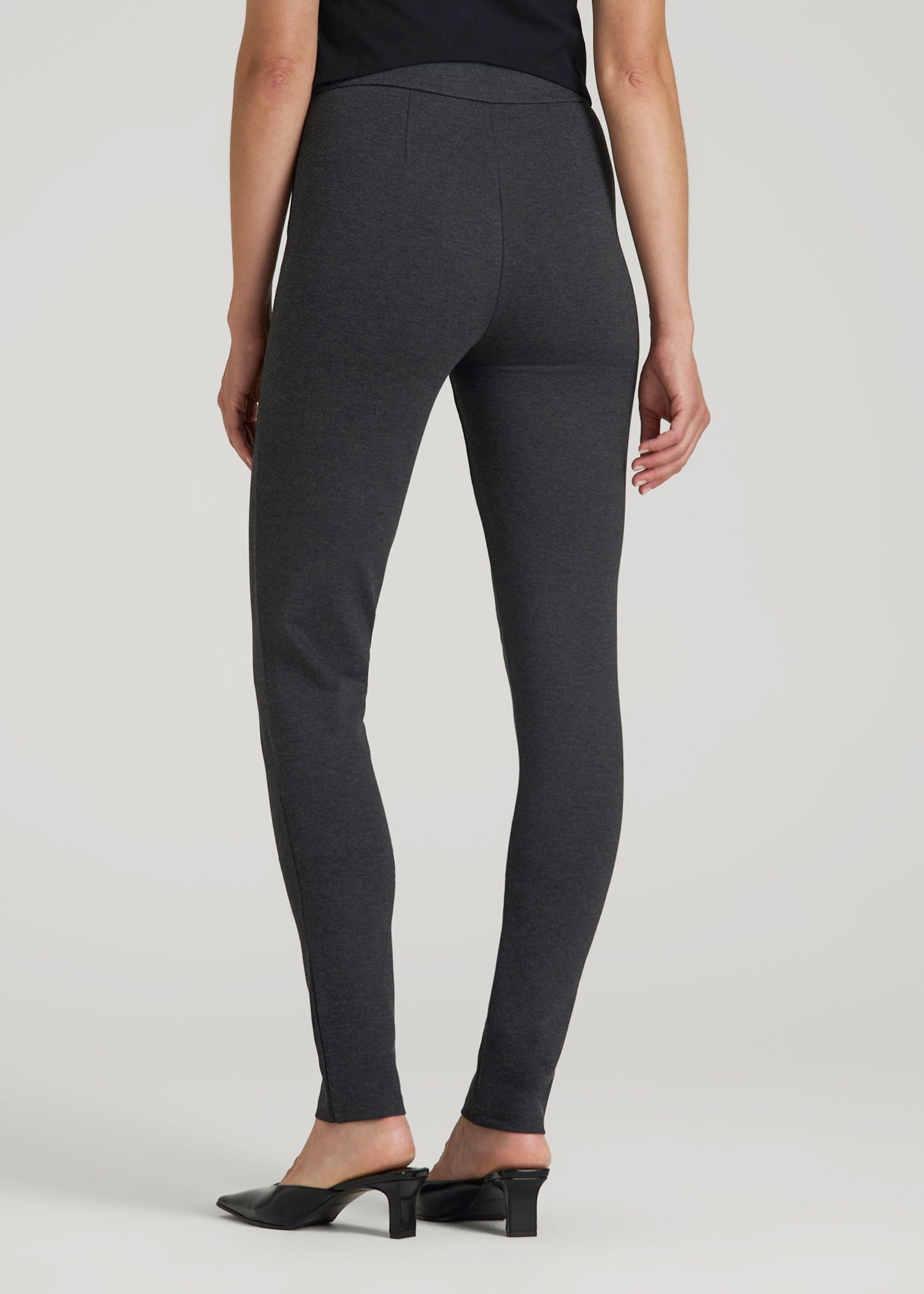 American Tall Women Soft Flex Ponte Skinny High Rise Pant for Tall Women in Dark Charcoal Heather