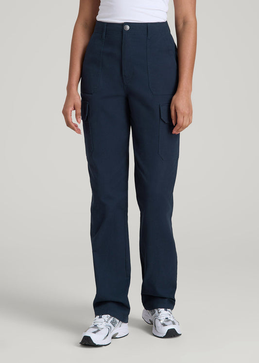 American Tall Women Straight Leg Cargo Chino Pants for Tall Women in Navy