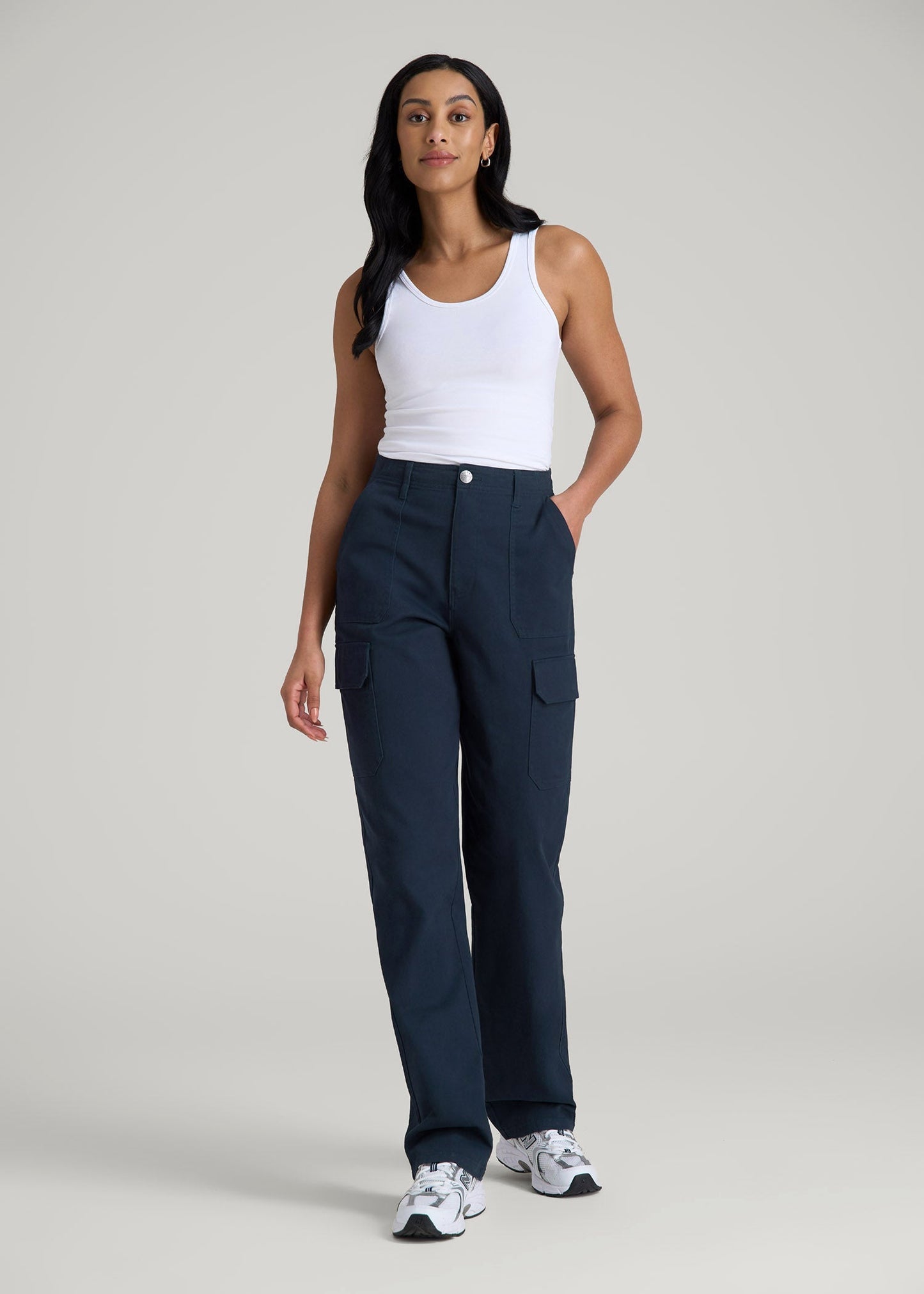 American Tall Women Straight Leg Cargo Chino Pants for Tall Women in Navy