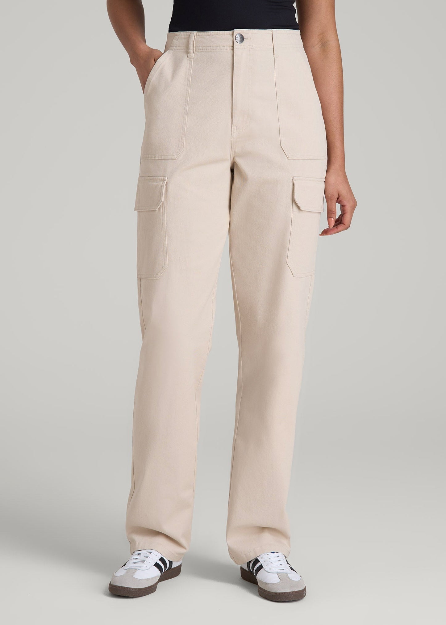 American Tall Women Straight Leg Cargo Chino Pants for Tall Women in Soft Beige