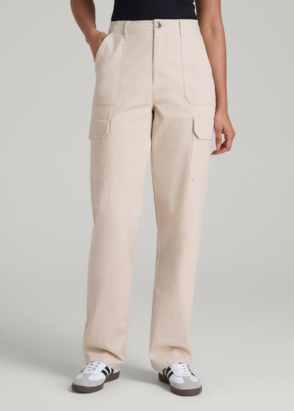 American Tall Women Straight Leg Cargo Chino Pants for Tall Women in Soft Beige