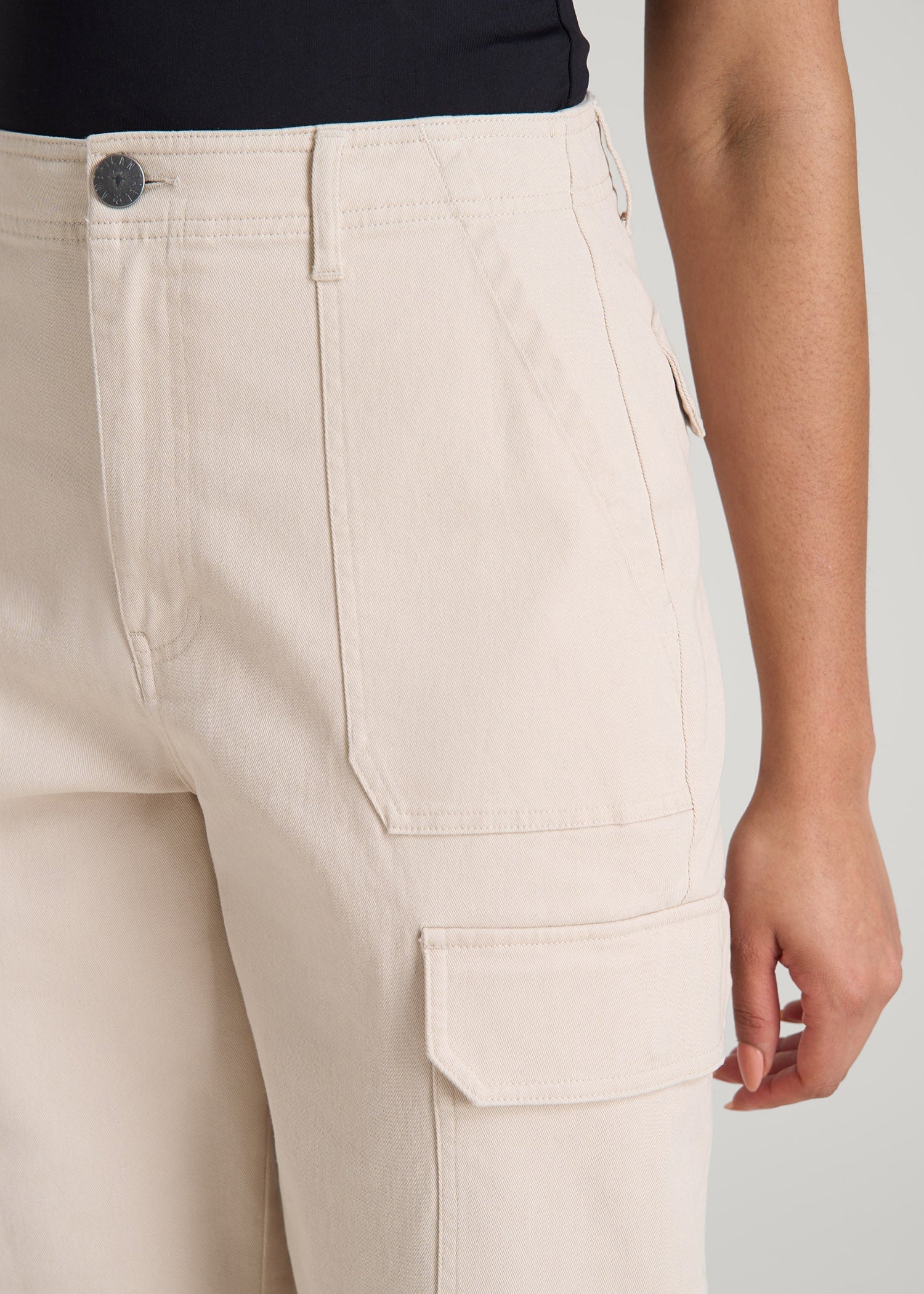 American Tall Women Straight Leg Cargo Chino Pants for Tall Women in Soft Beige