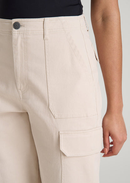 American Tall Women Straight Leg Cargo Chino Pants for Tall Women in Soft Beige