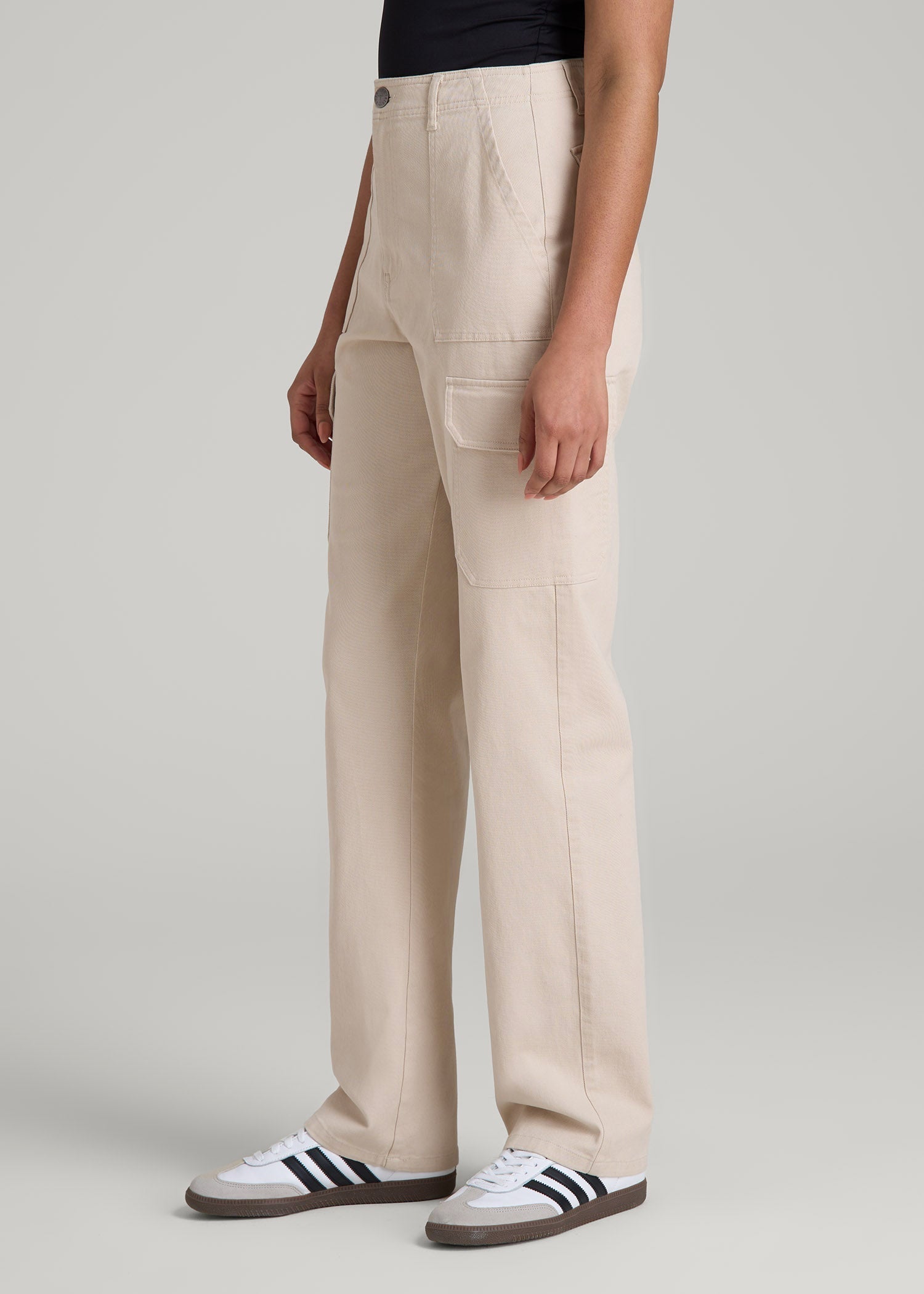 American Tall Women Straight Leg Cargo Chino Pants for Tall Women in Soft Beige