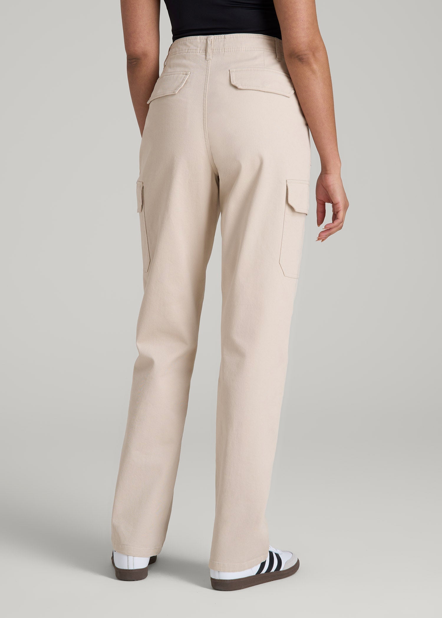 American Tall Women Straight Leg Cargo Chino Pants for Tall Women in Soft Beige