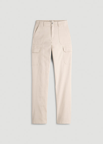 American Tall Women Straight Leg Cargo Chino Pants for Tall Women in Soft Beige