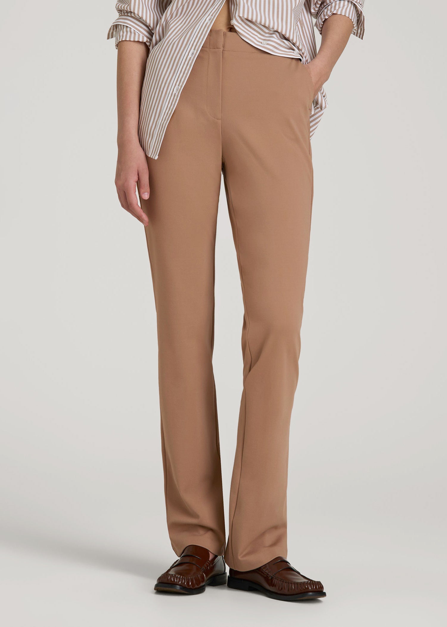 American Tall Women Freedom Flex Straight Leg Dress Pants for Tall Women in Woodsmoke