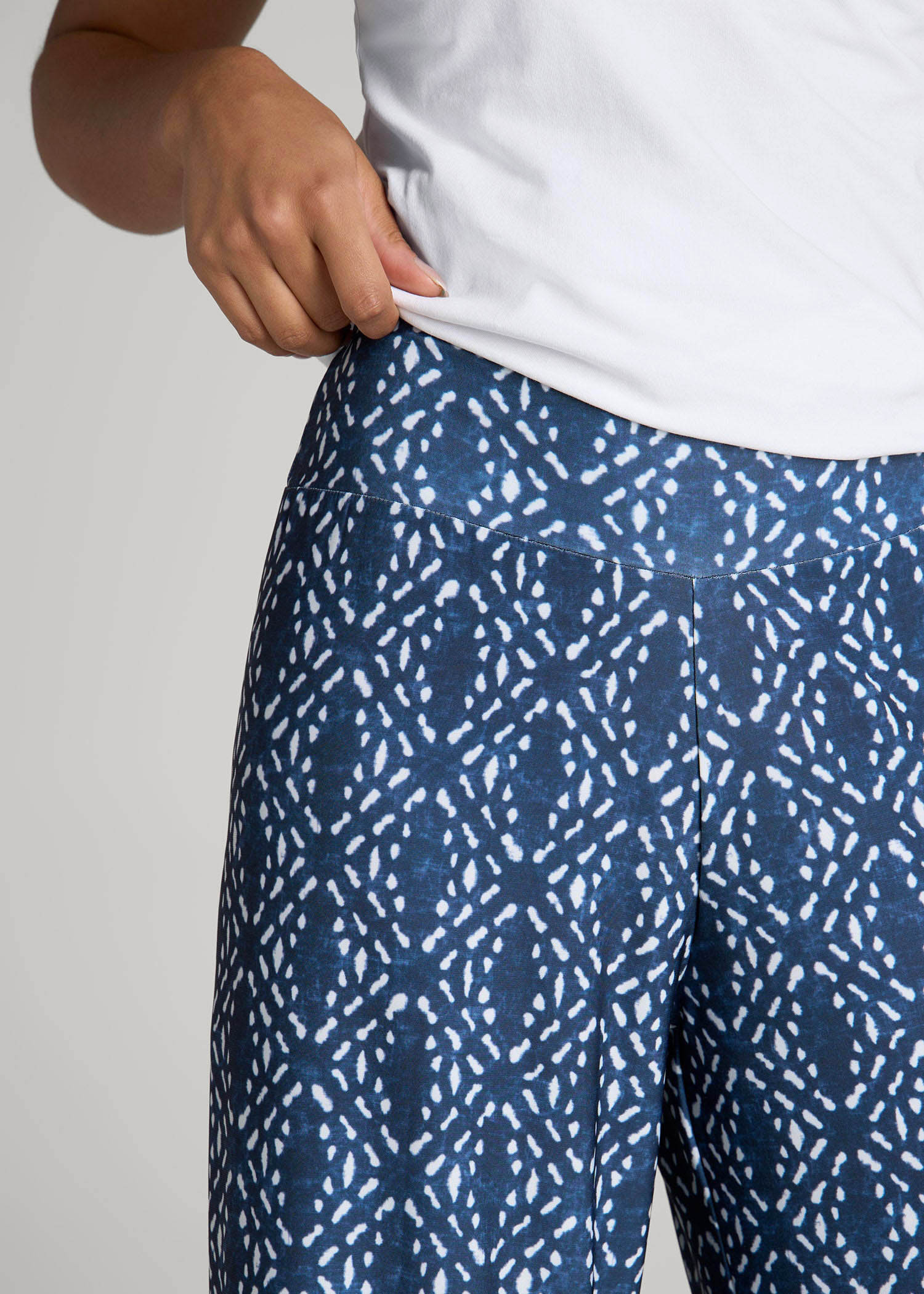 American Tall Women Pull-On Breezy Wide Leg Pants for Tall Women in Indigo Tribal Print