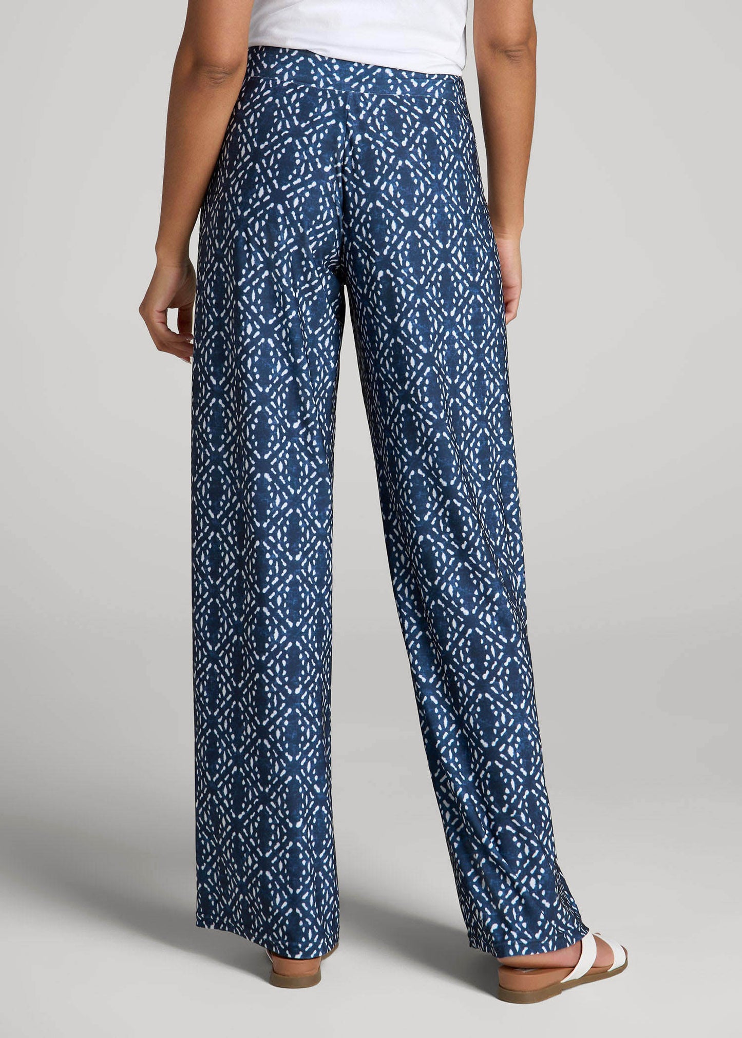 American Tall Women Pull-On Breezy Wide Leg Pants for Tall Women in Indigo Tribal Print