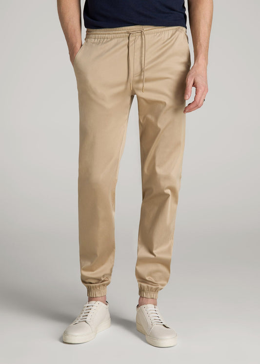 American Tall Men Stretch Twill Jogger Pants for Tall Men in Desert Khaki
