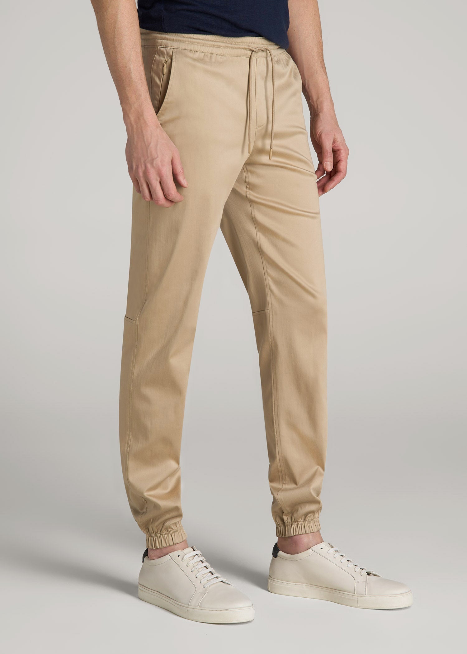 American Tall Men Stretch Twill Jogger Pants for Tall Men in Desert Khaki
