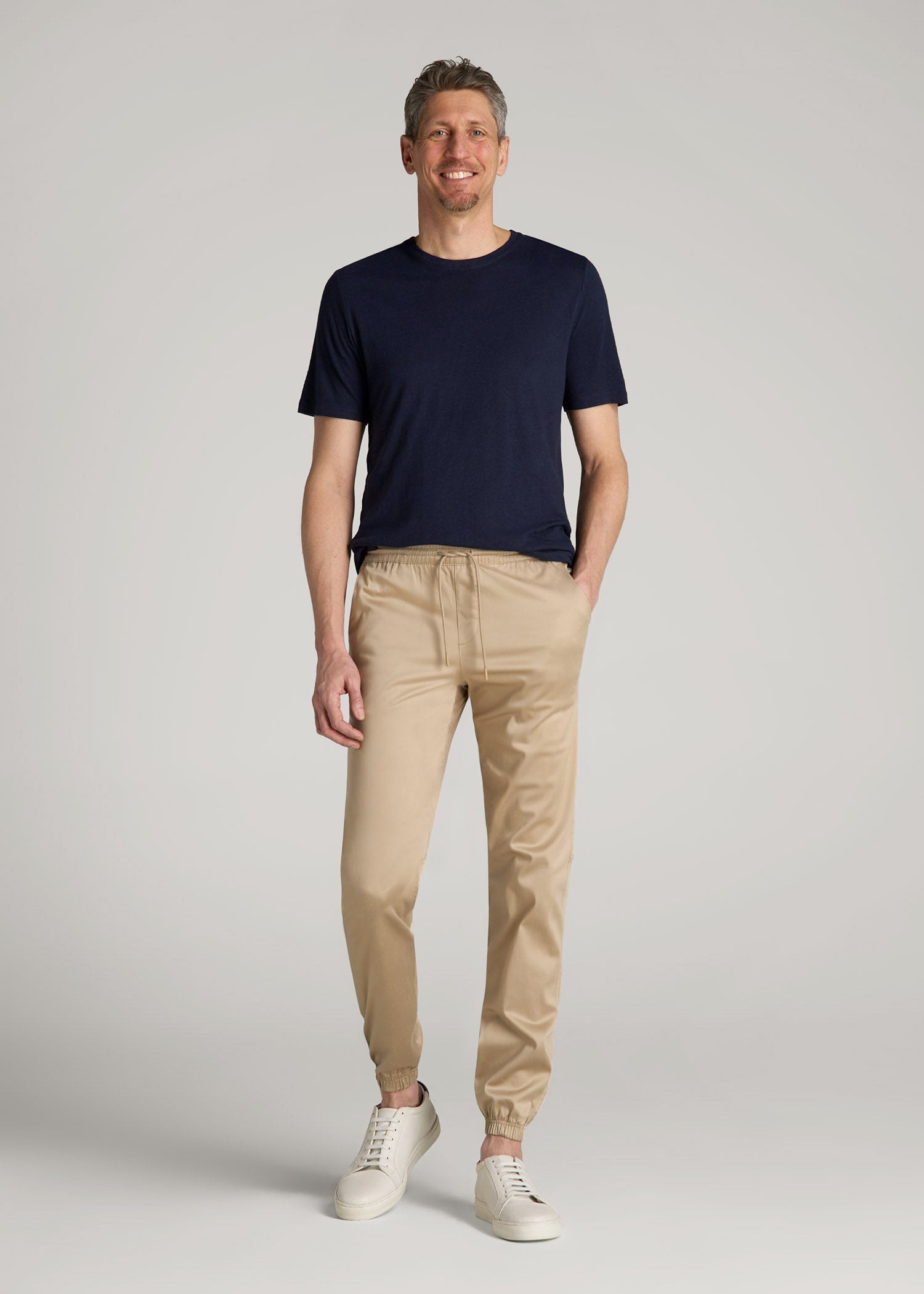 American Tall Men Stretch Twill Jogger Pants for Tall Men in Desert Khaki