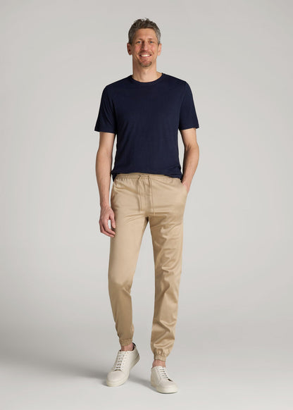 American Tall Men Stretch Twill Jogger Pants for Tall Men in Desert Khaki