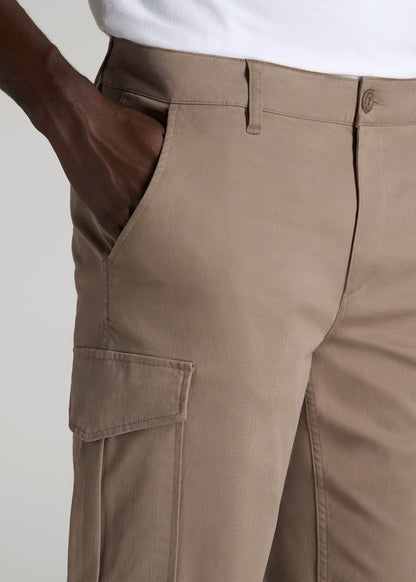 American Tall Men TAPERED-FIT Stretch Cotton Cargo Jogger Pants for Tall Men in Dark Sand