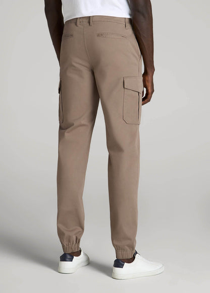 American Tall Men TAPERED-FIT Stretch Cotton Cargo Jogger Pants for Tall Men in Dark Sand