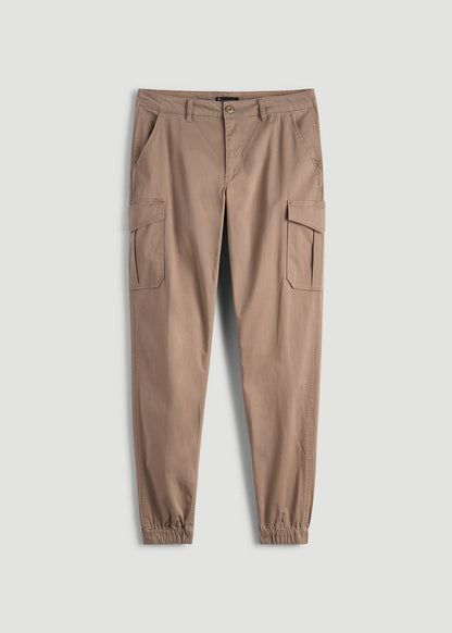 American Tall Men TAPERED-FIT Stretch Cotton Cargo Jogger Pants for Tall Men in Dark Sand