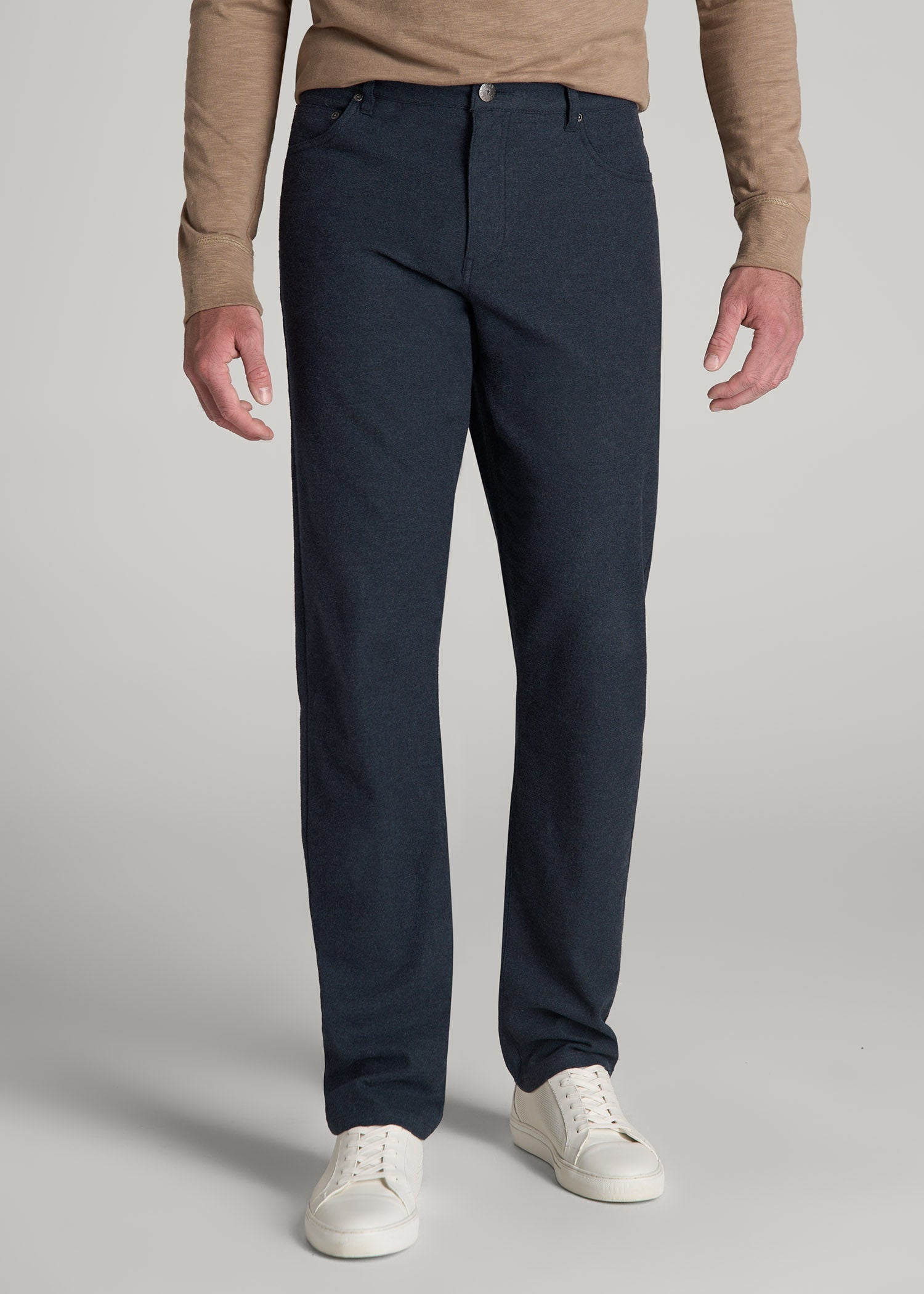 American Tall Men TAPERED-FIT Stretch Flannel 5 Pocket Pants for Tall Men in Dark Indigo Mix