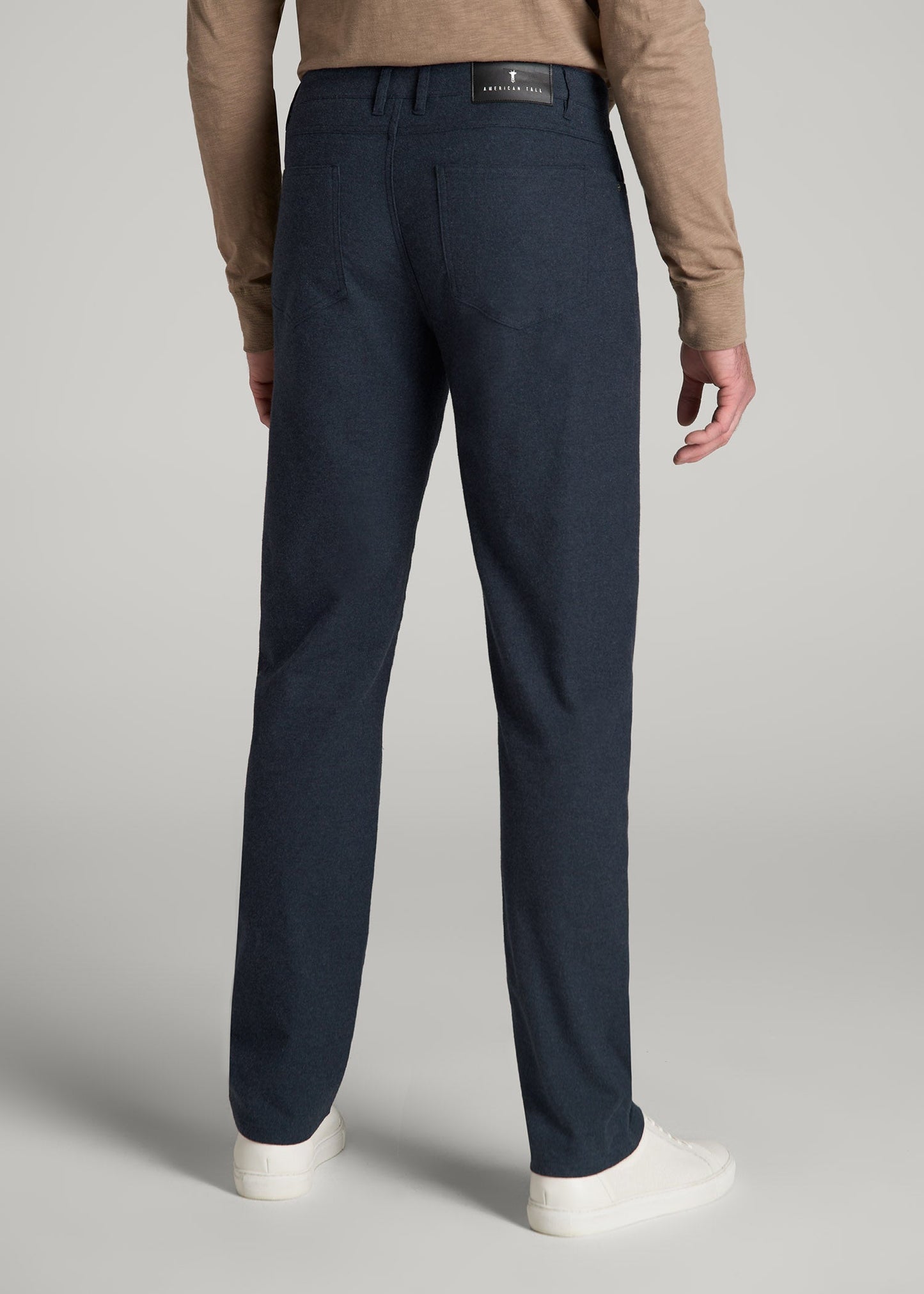 American Tall Men TAPERED-FIT Stretch Flannel 5 Pocket Pants for Tall Men in Dark Indigo Mix