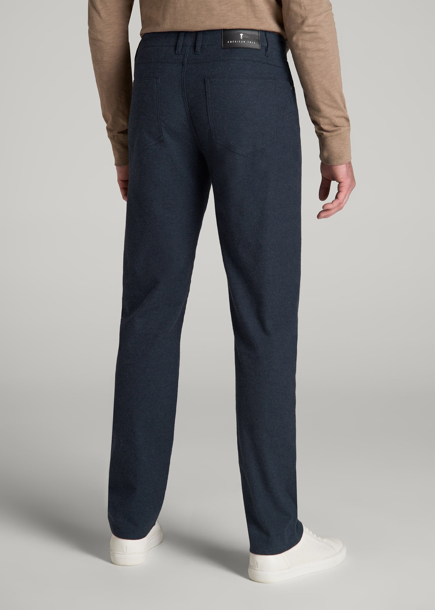 American Tall Men TAPERED-FIT Stretch Flannel 5 Pocket Pants for Tall Men in Dark Indigo Mix