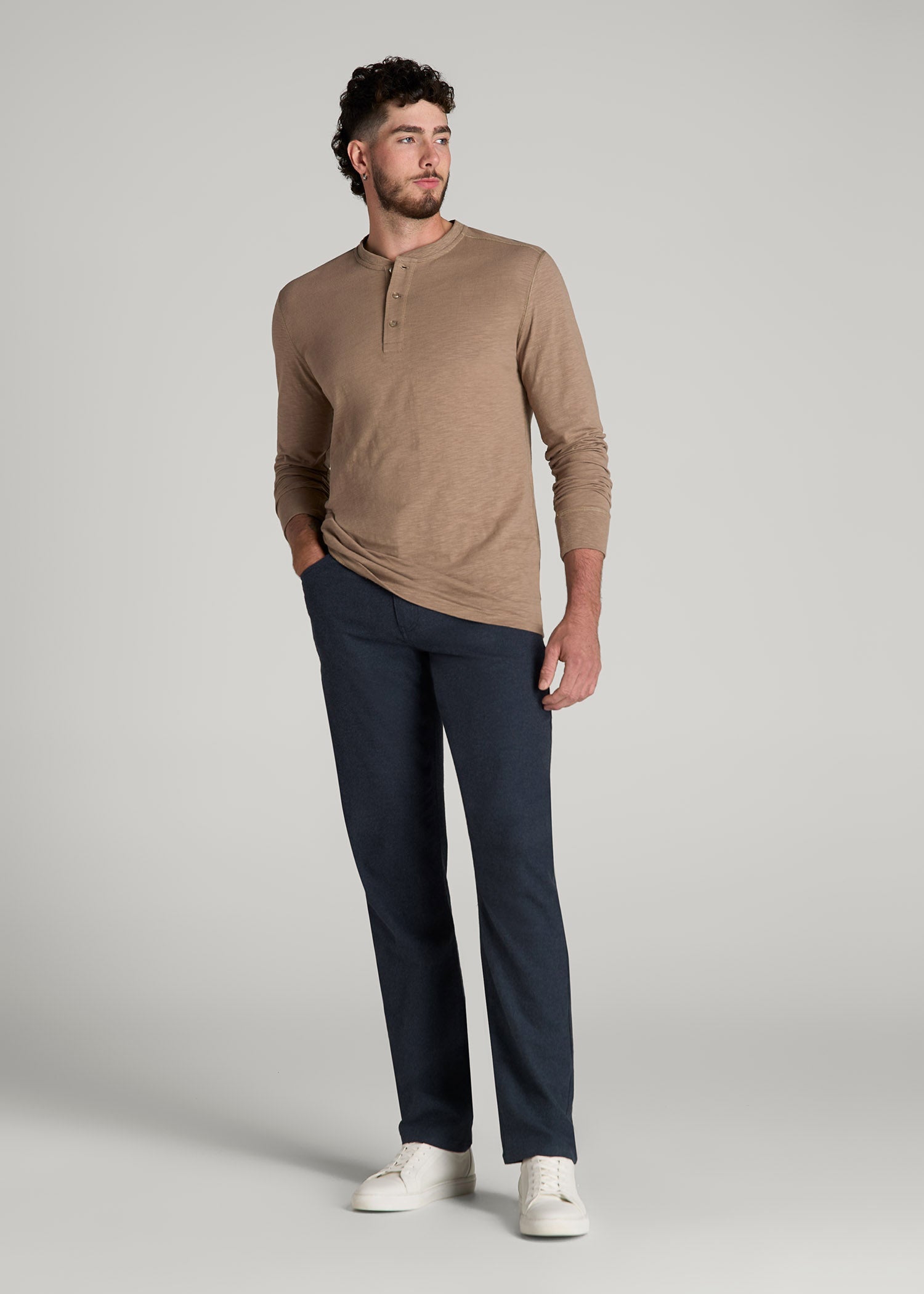 American Tall Men TAPERED-FIT Stretch Flannel 5 Pocket Pants for Tall Men in Dark Indigo Mix