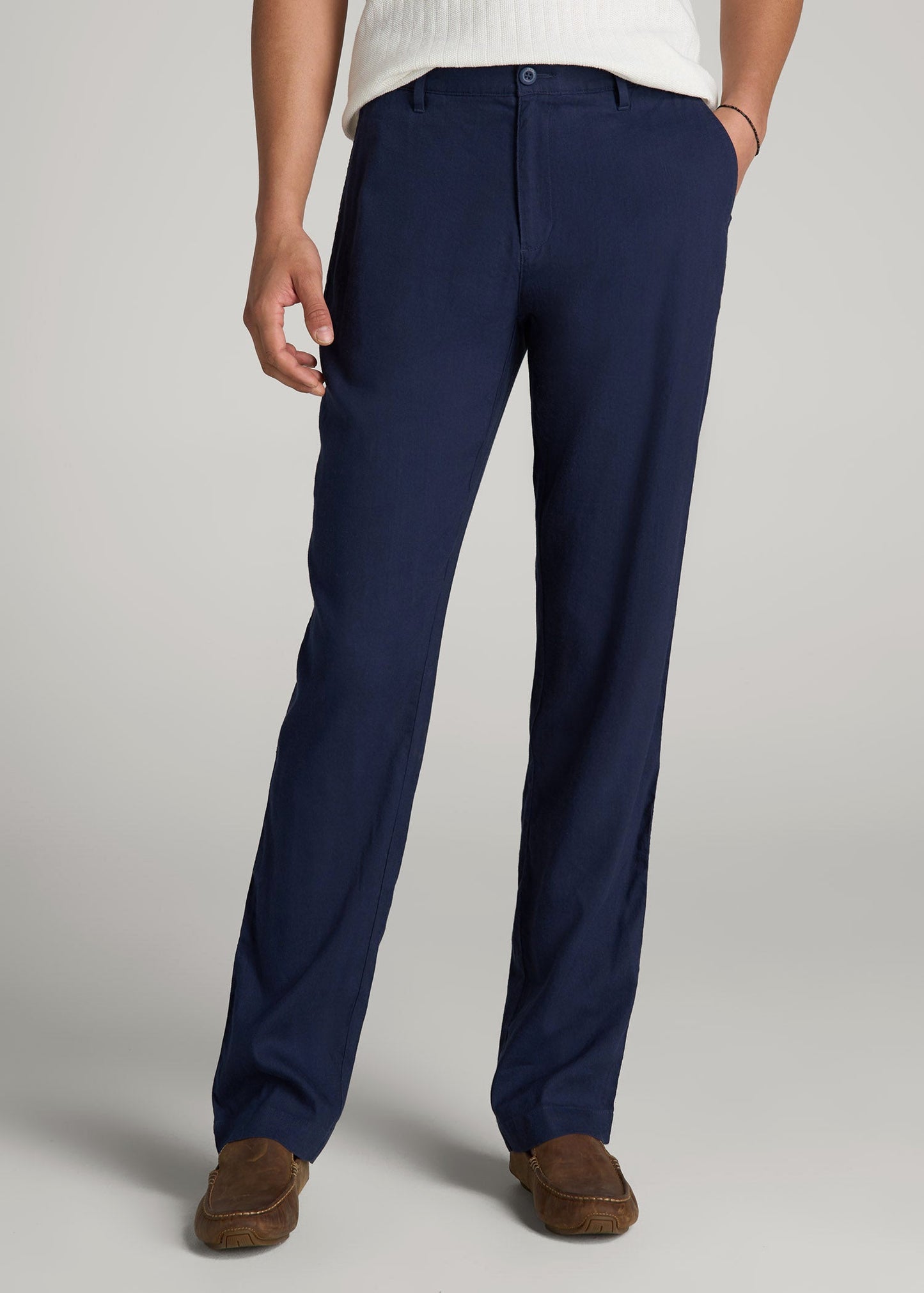 American Tall Men Garment Dyed Linen Casual Pants for Tall Men in Summer Blue