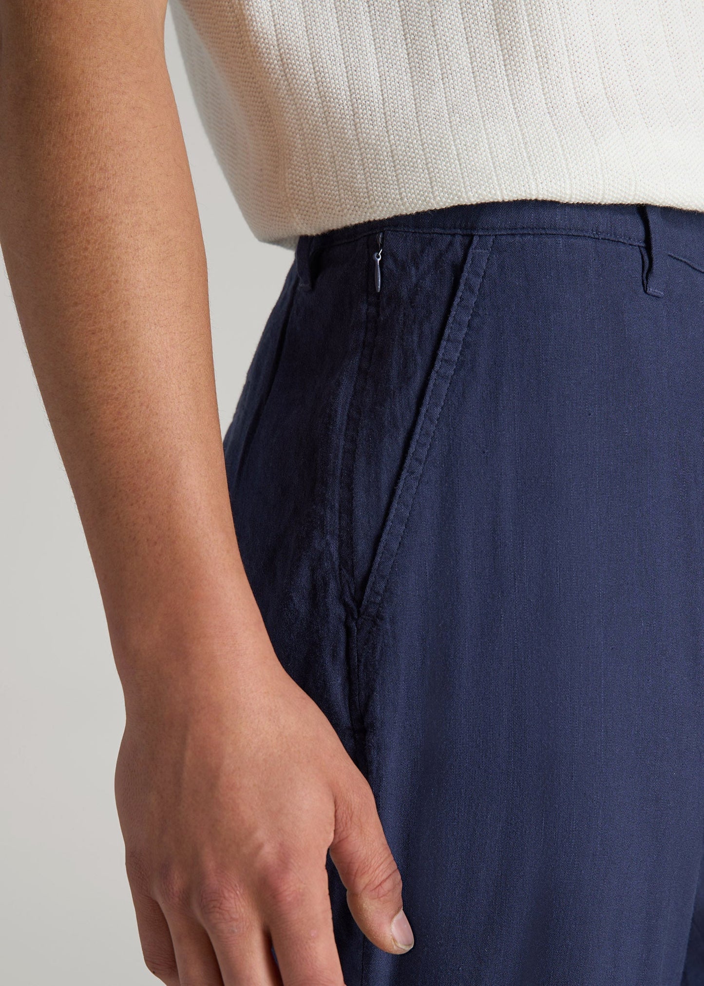 American Tall Men Garment Dyed Linen Casual Pants for Tall Men in Summer Blue