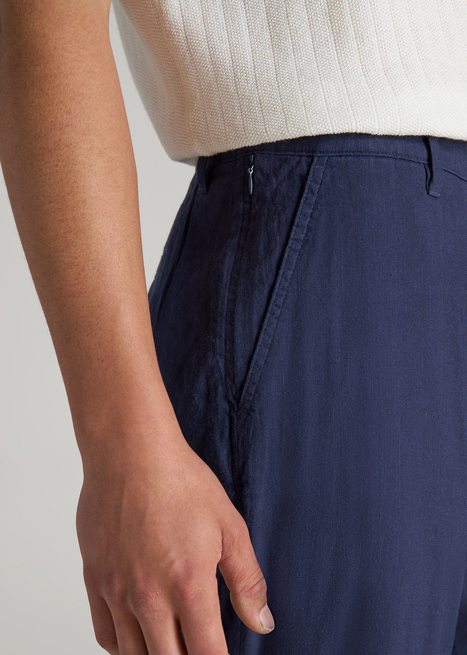 American Tall Men Garment Dyed Linen Casual Pants for Tall Men in Summer Blue