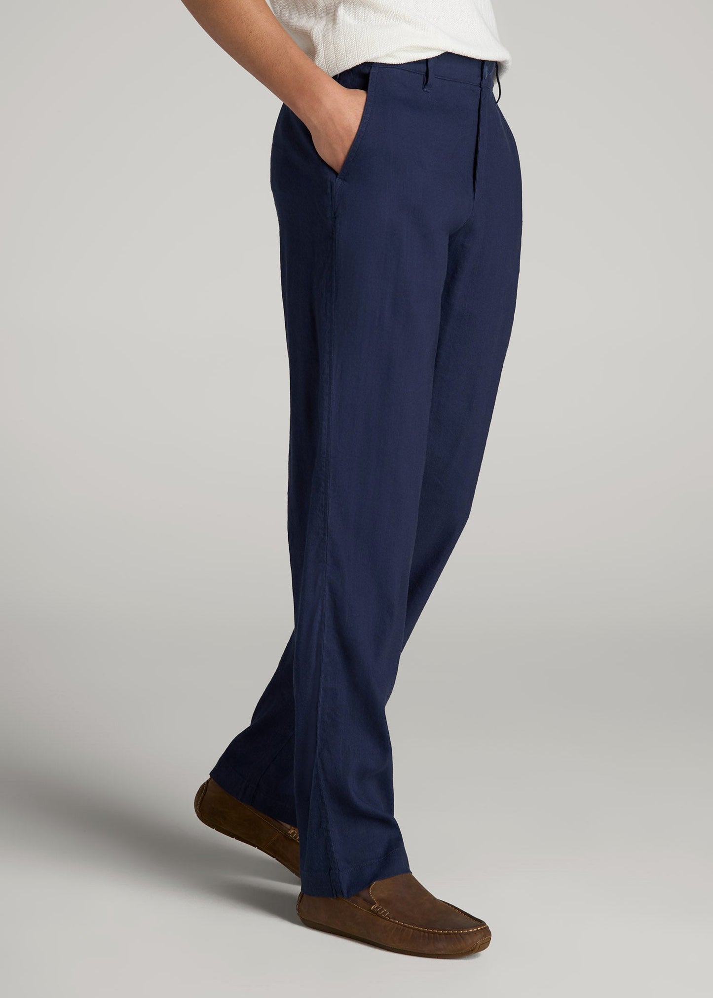 American Tall Men Garment Dyed Linen Casual Pants for Tall Men in Summer Blue