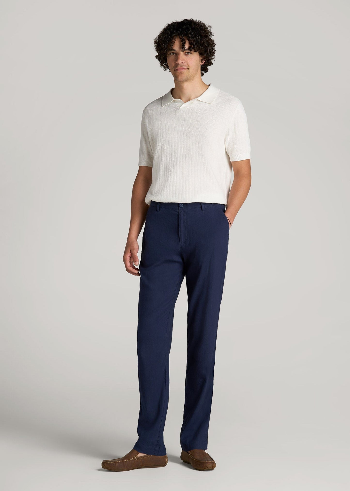 American Tall Men Garment Dyed Linen Casual Pants for Tall Men in Summer Blue