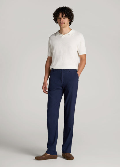 American Tall Men Garment Dyed Linen Casual Pants for Tall Men in Summer Blue