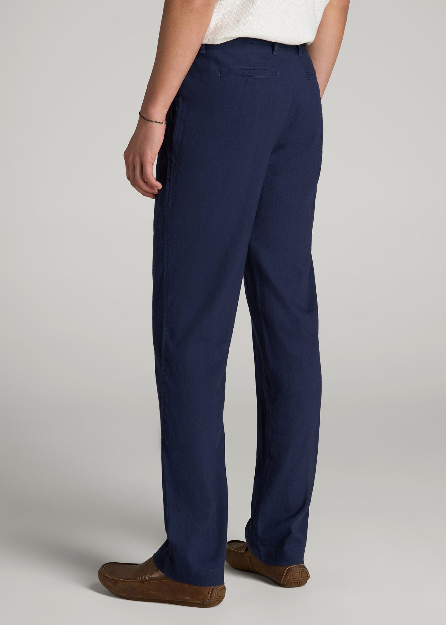 American Tall Men Garment Dyed Linen Casual Pants for Tall Men in Summer Blue