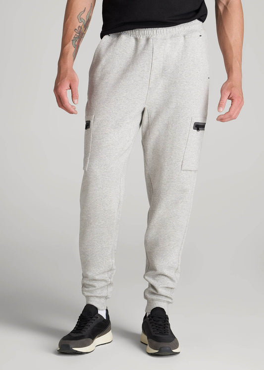 American Tall Men Tech Motion Fleece Cargo Joggers for Tall Men in Grey Mix