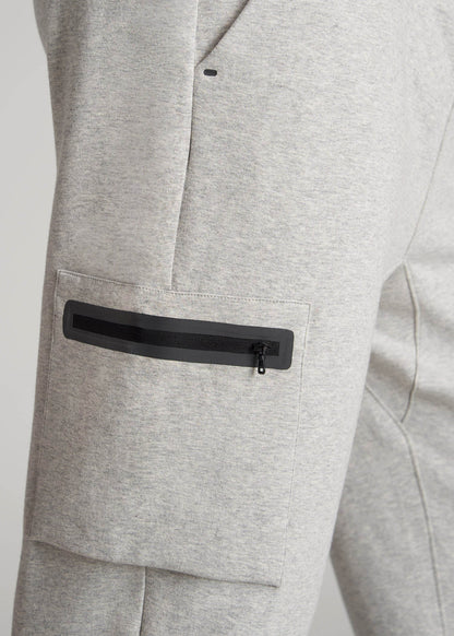 American Tall Men Tech Motion Fleece Cargo Joggers for Tall Men in Grey Mix