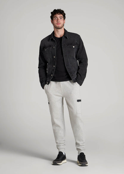 American Tall Men Tech Motion Fleece Cargo Joggers for Tall Men in Grey Mix