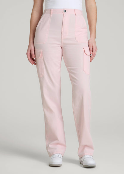 American Tall Men|Women Straight Leg Cargo Chino Pants for Tall Women in Barely Pink