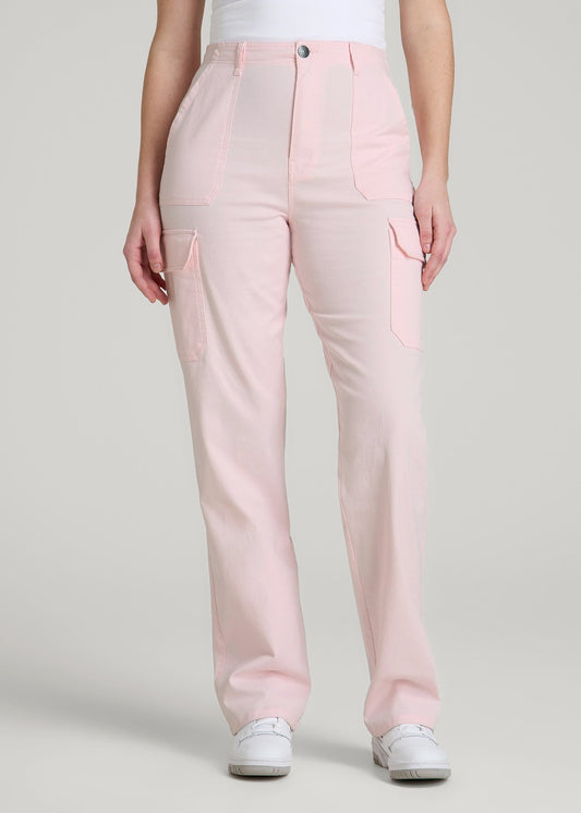 American Tall Men|Women Straight Leg Cargo Chino Pants for Tall Women in Barely Pink