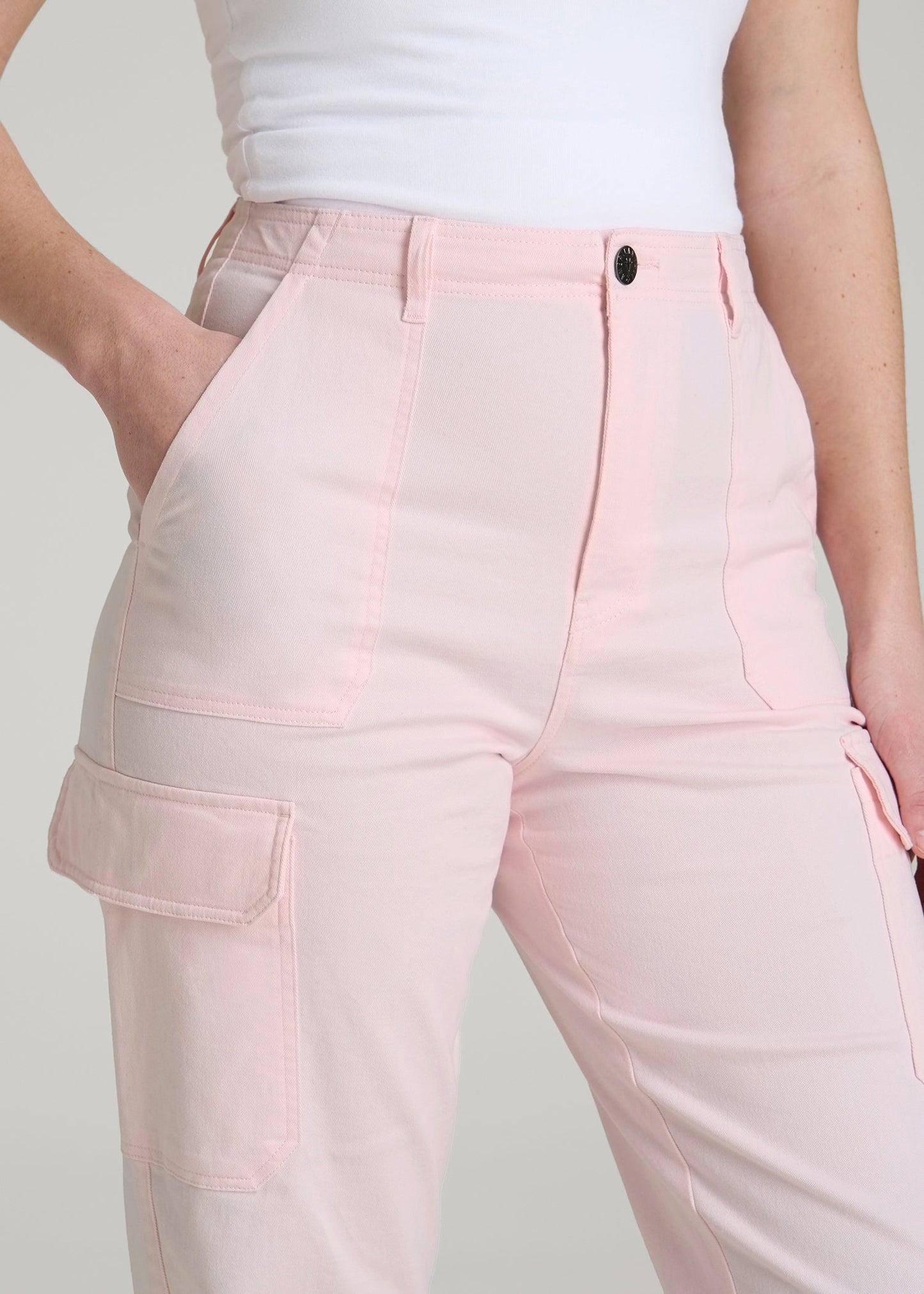 American Tall Men|Women Straight Leg Cargo Chino Pants for Tall Women in Barely Pink